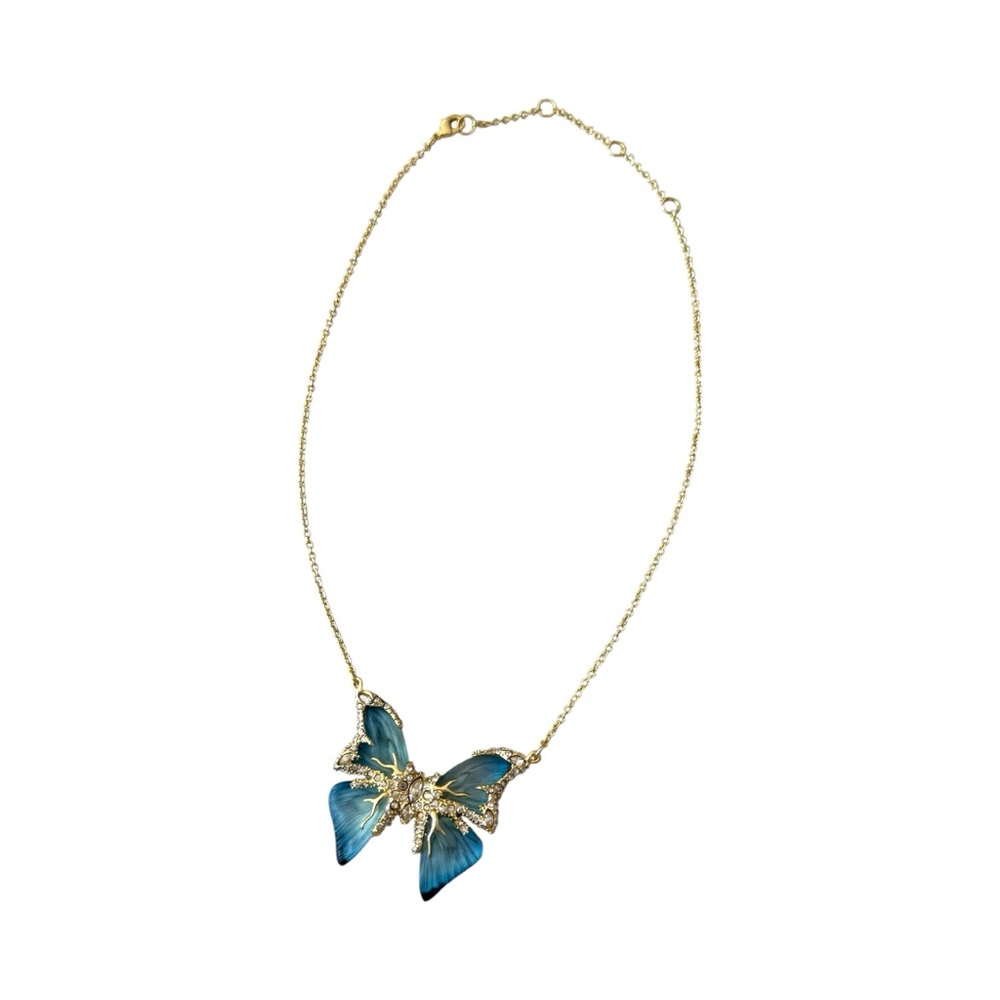 Alexis Bittar Jardin Mystere Blue Lucite Butterfly Pendant Gold Costume Jewelry